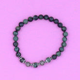 Kambaba Jasper Stone Stretch Bracelet in Sterling Silver Om Bead